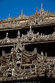 Myanmar - Mandalay, Shwenandaw Kyaung (the Golden Palace) a wonderful example of the Burmese unique teak architecture and wood-carving art. 